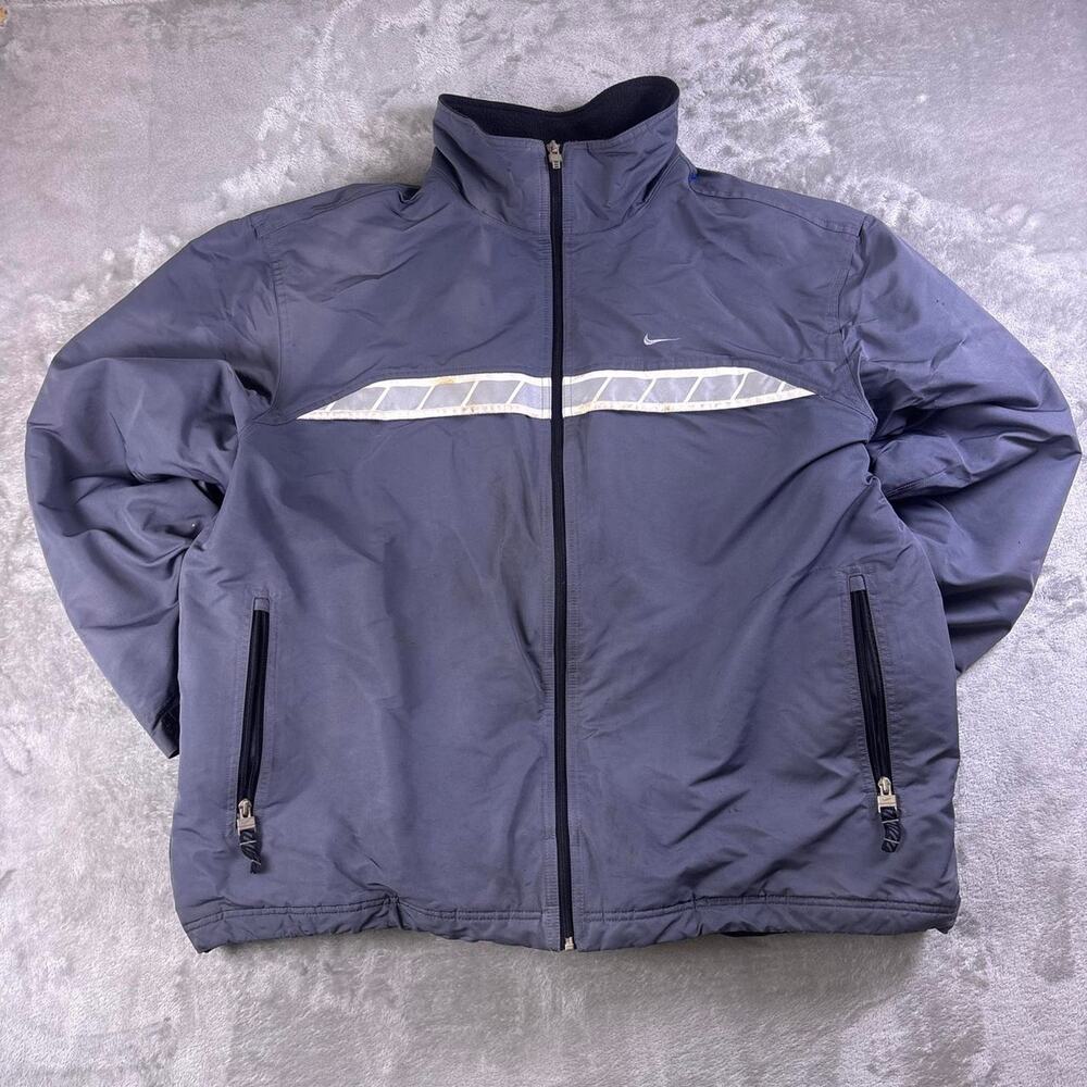 Vintage Y2K Nike Silver Tag Jacket Men’s Medium Gray Fleece Lined Full Zip